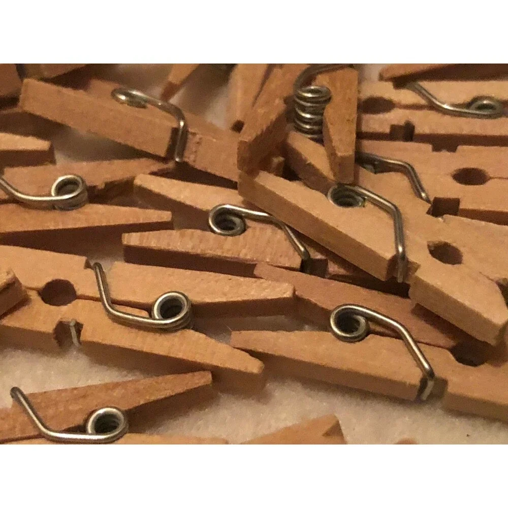 200 Mini Spring Clothes Pins Wood For Crafts Dollhouses Photo Paper 1